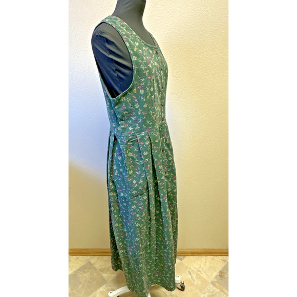 VTG Smith & Hawken Small corduroy Floral Print jumper Dress Pleated Button front - Picture 4 of 9